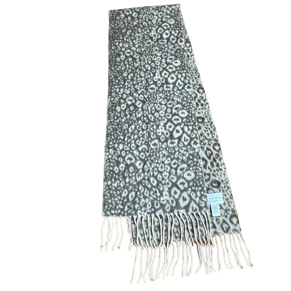 Charter Club Accessories - Charter Club Brown Leopard Print Cashmere Scarf Rectangular Fringe Neck Warmer